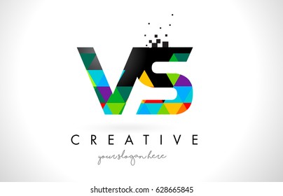 VS V S Letter Logo with Colorful Vivid Triangles Texture Design Vector Illustration.