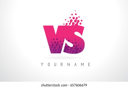 VS V S Letter Logo with Pink Letters and Purple Color Particles Dots Design.