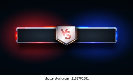 Titular de VS Versus Battle plantilla de banner moderno, fondo rojo y azul brillante, juego de lucha, interfaz de juego. Vector