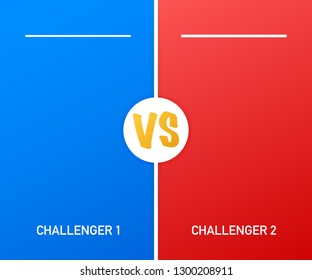 VS Versus Blue and red comic design. Battle banner match, vs letters competition confrontation. Vector stock illustration. 