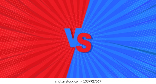 VS Versus Blue and Red Comic Design. Vector illustration. Mega is an idea for backgrounds, retro styles and comics.