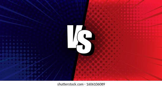 VS Versus Blue and red comic design. Modern vector illustration flat style.