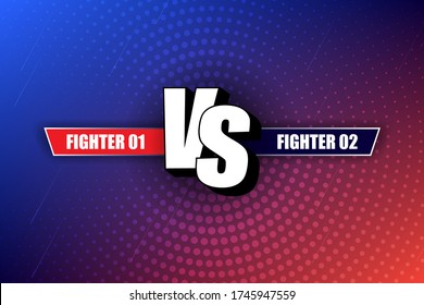 VS Versus Blue and red comic design. Vs fight header, conflict duel between the red and blue teams. Competition to combat the rivals.