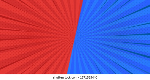 VS, Versus, blue and red design. Comic book cartoon background. Vector illustration.