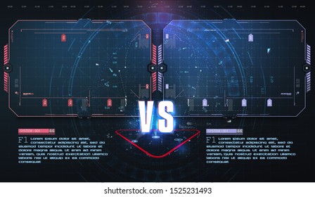 VS, Versus futuristic design. Battle headline template. Futuristic abstract technology background. HUD, UI, GUI Menu User Interface. Square аrames blocks. Sci-fi concept design. Modern tournament.