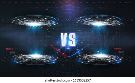 VS, Versus futuristic design. Battle headline template. Futuristic abstract technology background. HUD, UI, GUI Menu User Interface. Square аrames blocks. Sci-fi concept design. Modern tournament.