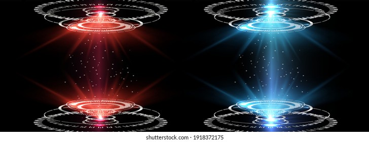 VS, Versus futuristic design. Battle headline template. Futuristic abstract technology background. Circle teleport with sparks on background. Sci-fi concept design. Modern tournament.