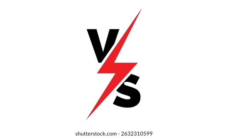 VS versus icon with red lightning bolt and bold black letters on white background, used for comparison or battle concepts