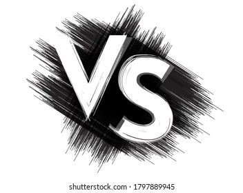 Vs versus icon vector grunge black and white logo sign for battle fight game on grungy dirty chalk crayon background retro vintage style illustration, graphic print idea