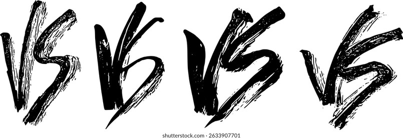 VS Versus Ink Brush Stroke Drawing Vector Set