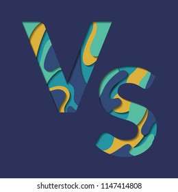 VS versus letters vector logo icon isolated on blue background. VS logo versus symbol for confrontation, battle, sport fight or opposition design concept. Paper cut alphabet letters V and S.