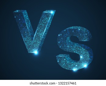 VS versus letters vector logo icon isolated on dark blue background. VS logo versus symbol for confrontation, battle, sport fight or opposition concept. Wireframe network nodes alphabet letters V, S.