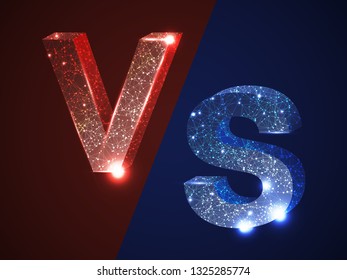 VS versus letters vector logo icon isolated on red blue background. VS logo versus symbol for confrontation, battle, sport fight or opposition concept. Wireframe network nodes alphabet letters V, S.