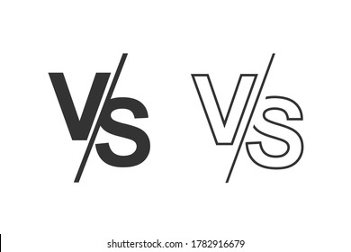 VS versus letters vector logo line icon set isolated on white background. VS versus symbol for confrontation or opposition design concept