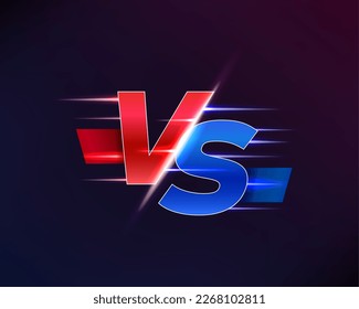 Vs or versus sign, vector game or sport confrontation symbol, red and blue glow letters on dark blue background. Sports game, fight or battle competition challenge, martial arts combat emblem