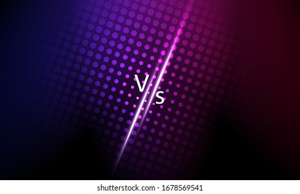 Vs o contra el póster de texto para la batalla o la lucha de juego caricatura plana con fondo de medio tono azul oscuro