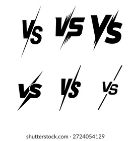 VS versus símbolos de texto definidos em negrito. Ícones de competição e batalha para jogos, esportes e design de comparação.
