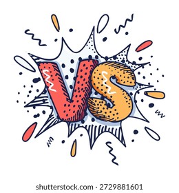 VS versus typography in comic book style featuring an explosive speech bubble and halftone texture
