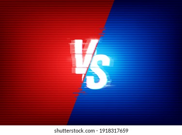 Vs versus vector background separated on red and blue color sides with glitch effect. Sport game, fight or battle competition challenge, distorted texture backdrop for tournament, martial arts versus