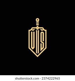 VS vintage shield and sword initial logo in high quality professional design that will print well across any print media