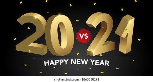 VS web banner fight the old year against the new year, golden numbers 20 Vs 21 on a black background 