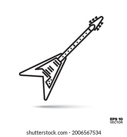 V-shaped electric guitar vector line icon . Rock music outline symbol.