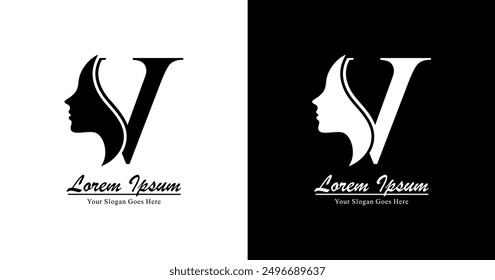 V-shaped logo design combined with a female silhouette and modern style