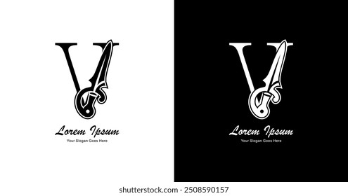 Design de logotipo em forma de V combinado com uma espada
