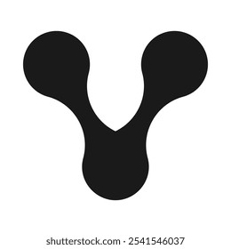 V-shaped twin metaballs silhouette icon. A symbol made from blobs morphed together. Isolated on a white background.