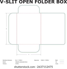 V-slit open folder box template die-cut design