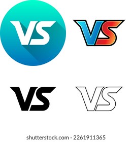 VS-Versus Challenge Competition Sport Icon Set of Flat Long Shadow, Color, Black-White Silhouette, Line Art Logo Symbol Isolated on White Background