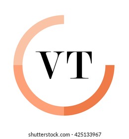 VT business logo icon design template elements. Orange color vectors. Design identity in circle, Alphabet letter
