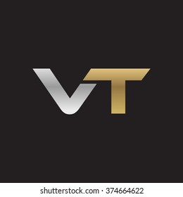 VT company linked letter logo golden silver black background