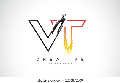 VT Creative Modern Logo Design Vetor with Orange and Black Colors. Monogram Stroke Letter Design.