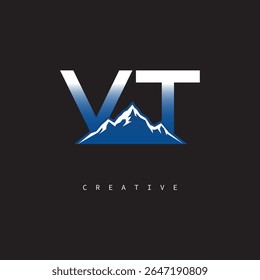 VT Creative Mountain Logo Bold Gradient Letter mark Branding Design for Business Outdoor Brands