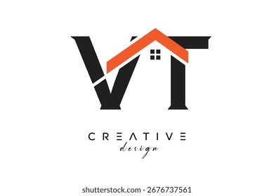 Monograma de arquitetura imobiliária criativa da VT e logotipo de casa
