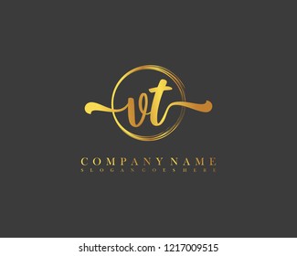 VT initial handwriting logo circle template vector