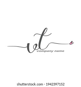 VT logotipo de escritura a mano inicial belleza vectorial de lujo