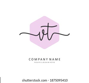 VT Initial letter handwriting and  signature logo. A concept handwriting initial logo with template element. 