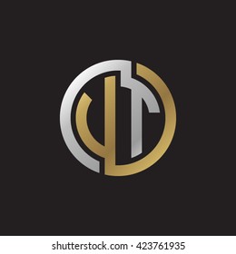 VT initial letters looping linked circle elegant logo golden silver black background
