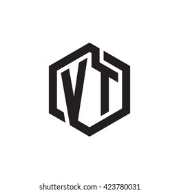VT initial letters looping linked hexagon monogram logo