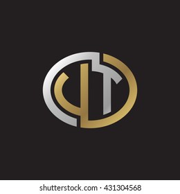 VT initial letters looping linked ellipse elegant logo golden silver black background