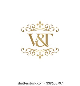 V&T Initial logo. Ornament ampersand monogram golden logo