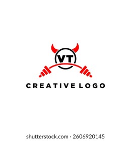 VT initial monogram for fitnes or gym logo with devil style design