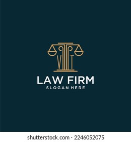 Logo de monograma inicial VT para la firma de abogados con diseño de vector de escala