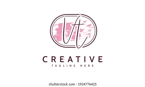 VT Initials, handwriting logo vector