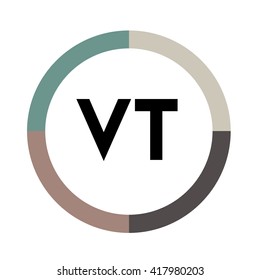 VT letter, four colors in abstract background logo, design identity in circle, alphabet letter