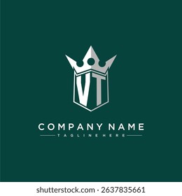 VT letter monogram initial logo for shield and crown design