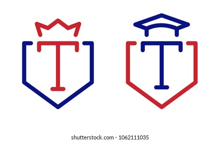 VT letters. Monogram with crown and academic cap. Company sign. For education firms. Royal symbols