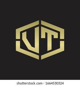 VT Logo monogram with hexagon shape and piece line rounded design tamplate on gold colors